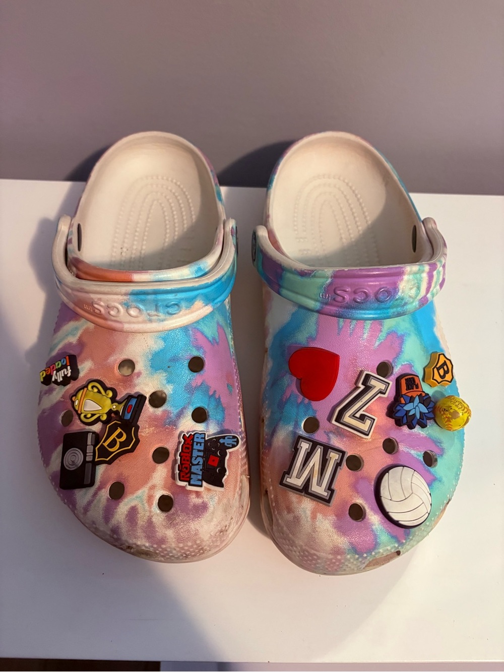 Tie-Dye Crocs with Charms - Pink Blue Purple